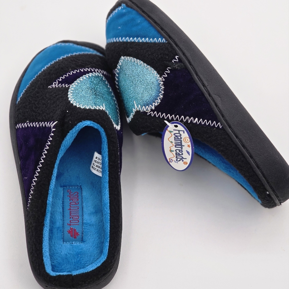Girls Foamtreads Hearts Black Aqua Slippers